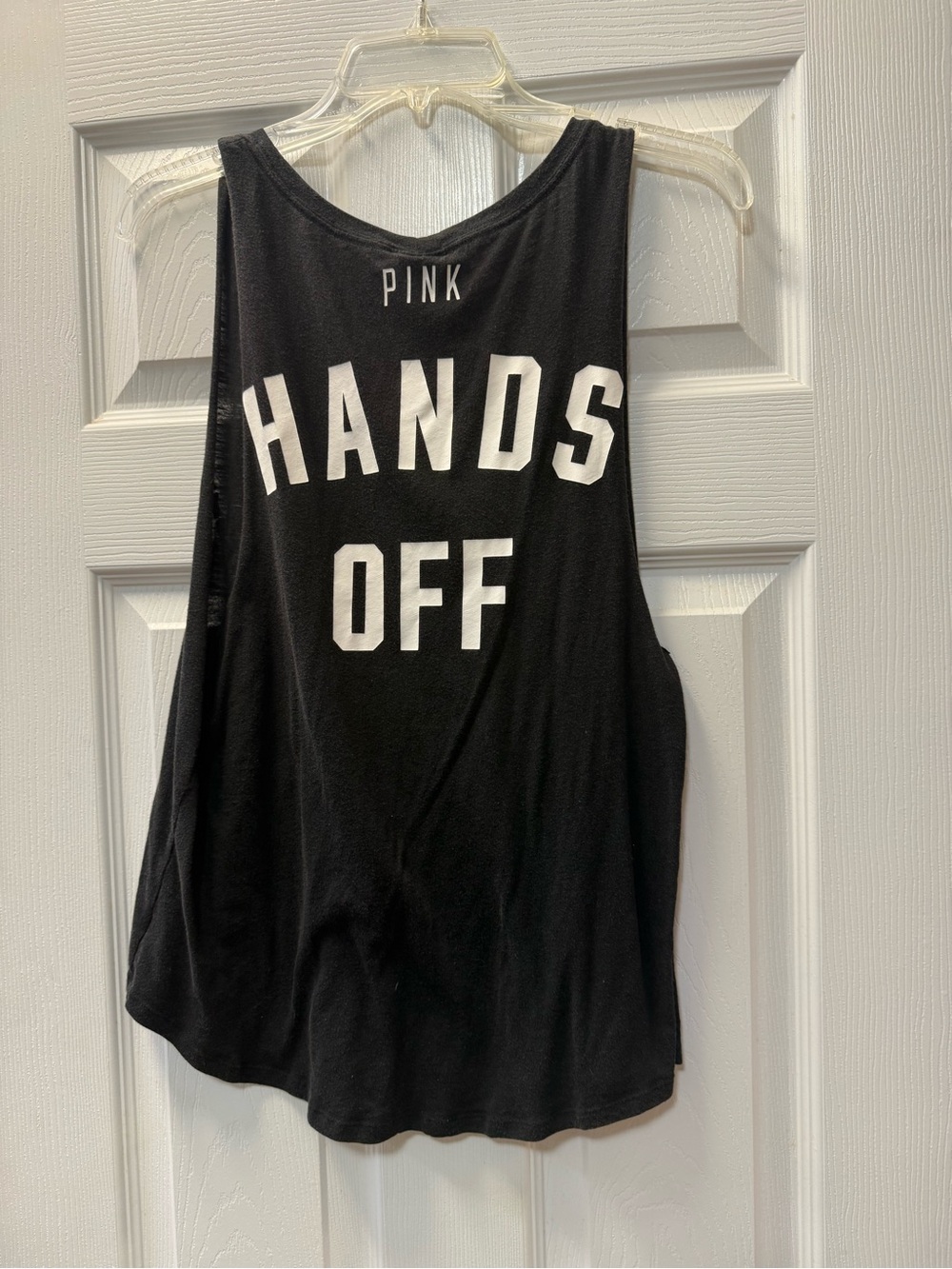 PINK Victoria's Secret size M Tank Top w/ White Skeleton Hand  “HANDS OFF” back - Picture 2 of 2